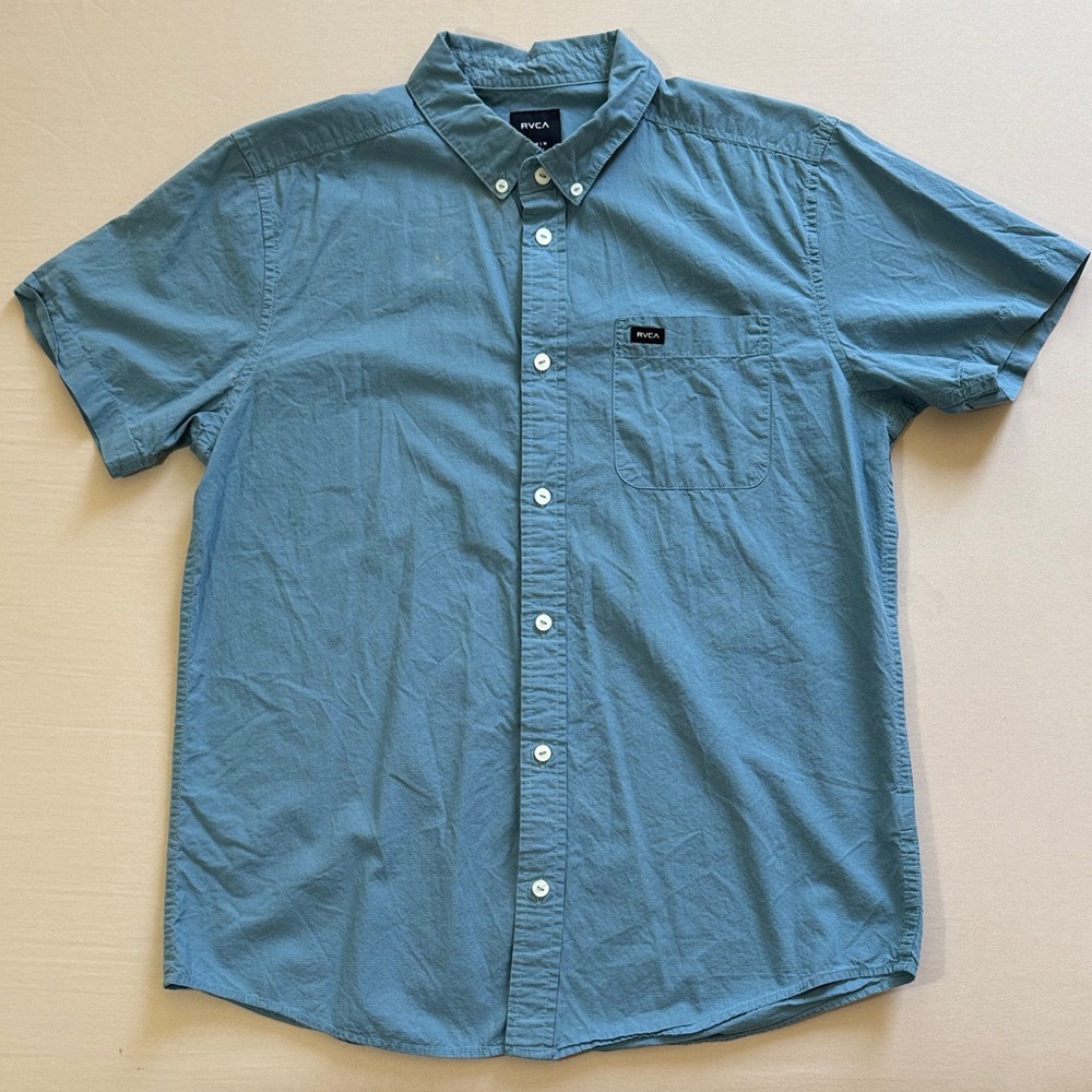 RVCA Men's Casual Blue Button Down Shirt
